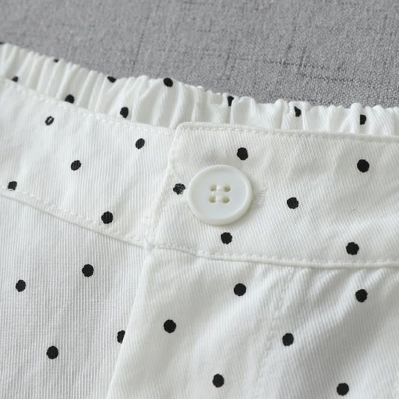 Buddha Stones Polka Dot Lace Patchwork Cotton Women's Wide Leg Capri Pants With Pockets