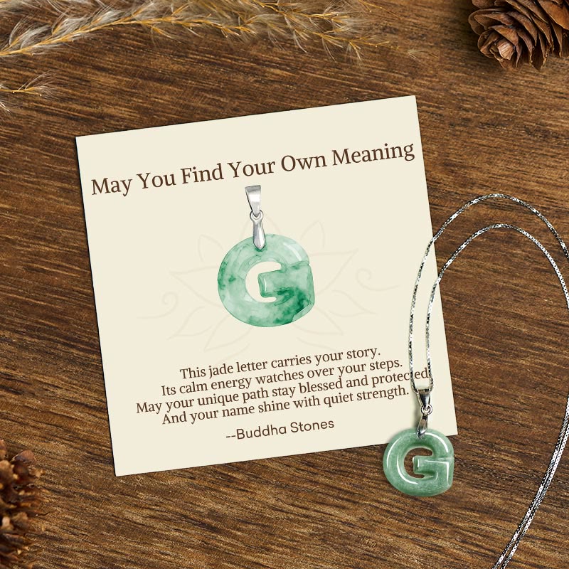 Buddha Stones May You Find Your Own Meaning Natural A-Z Letter Jade 925 Sterling Silver Chain Necklace Includes Gift Message Card