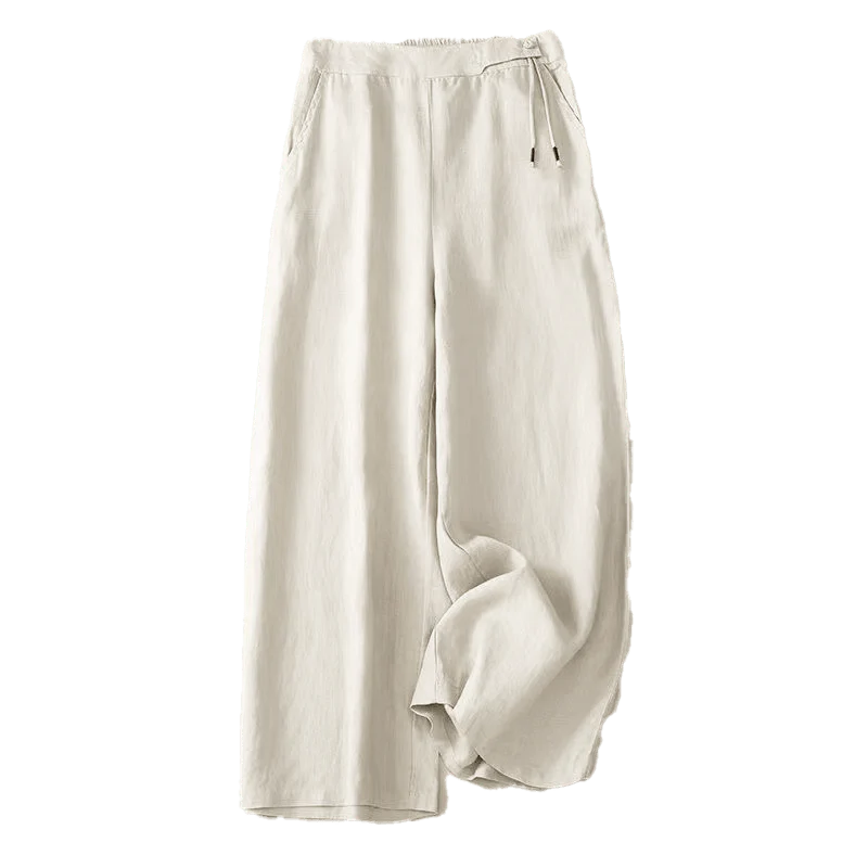 Buddha Stones Casual Solid Color One Button Women's Capri Wide Leg Pants With Pockets