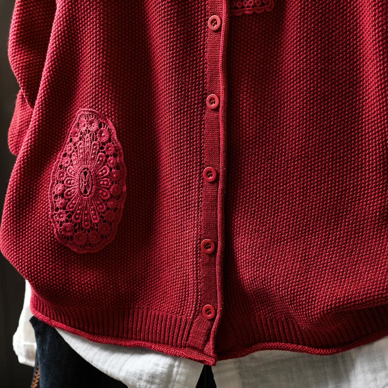 Buddha Stones Fall Floral Buttons Cotton Women's Long Sleeve Knitted Cardigan Sweater