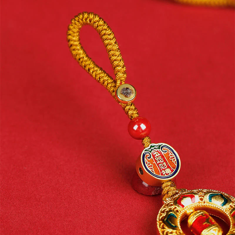 Buddha Stones Copper Prayer Wheel Five Directions Gods Of Wealth Balance Rotatable Key Chain