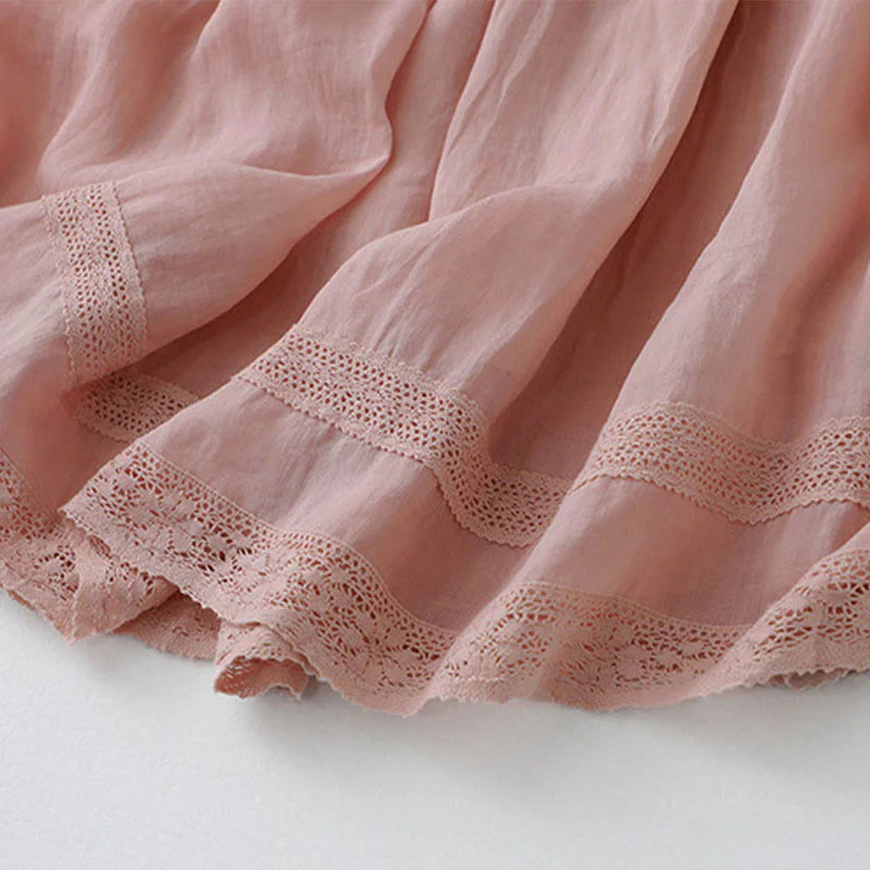 Buddha Stones Solid Lace Elastic Waist Cotton Women's Skirt