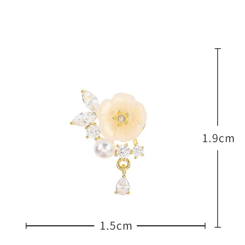 Buddha Stones White Rose Flower Zircon Copper Luck Clip-on Stud Earrings