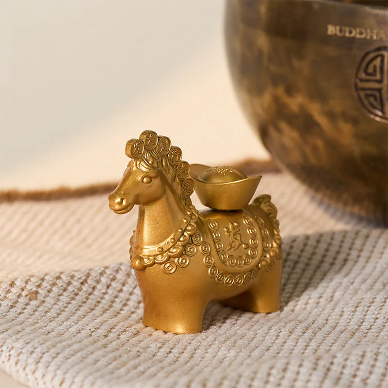 Buddha Stones Hoping You Success and Good Luck Year of the Horse Great Fortune Copper Coins Ingot Alloy Decoration Includes Gift Message Card