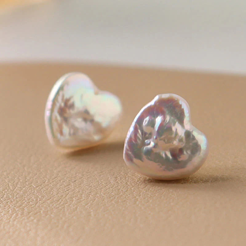 Buddha Stones Retro Pearl Heart Shape Design Wisdom Stud Earrings