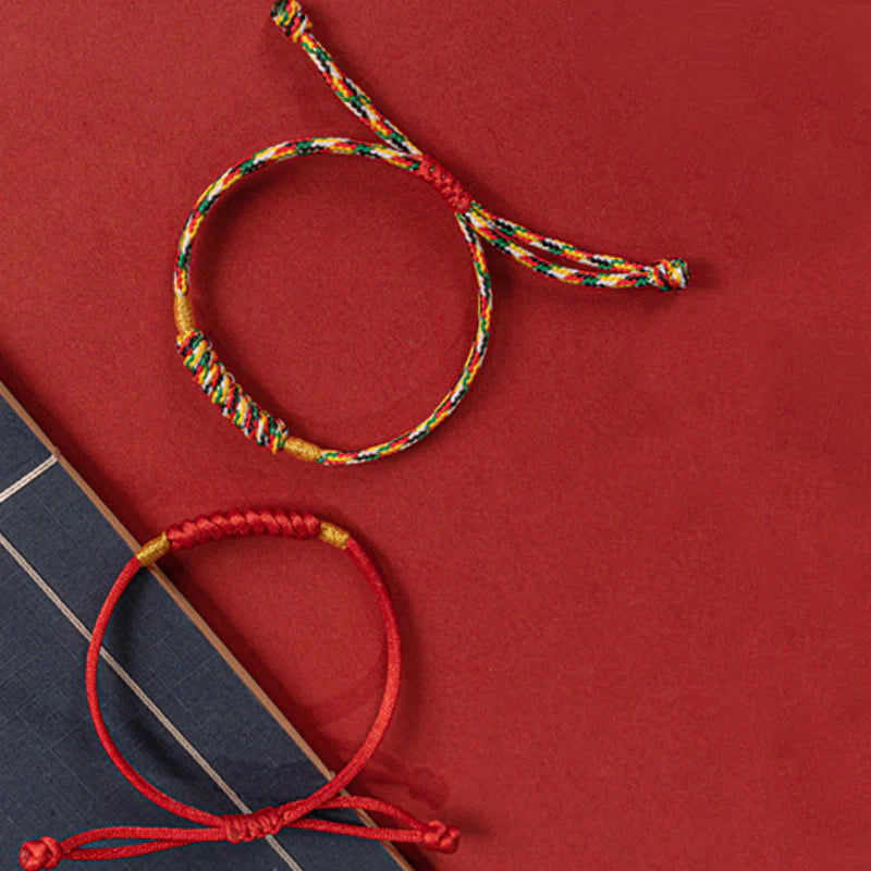 Buddha Stones Handmade Braided Red String Happy Knot Flat Knot Colorful Rope Bracelet