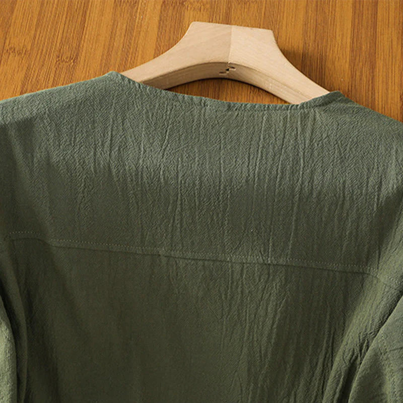 Buddha Stones Casual Plain Buttons Half Sleeve Women's Cotton Linen Shirt With Pocket