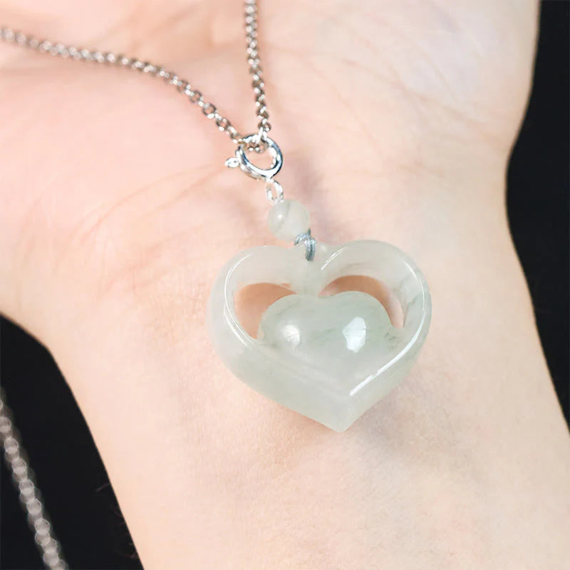Buddha Stones Hollow Love Heart Jade Abundance Necklace Pendant