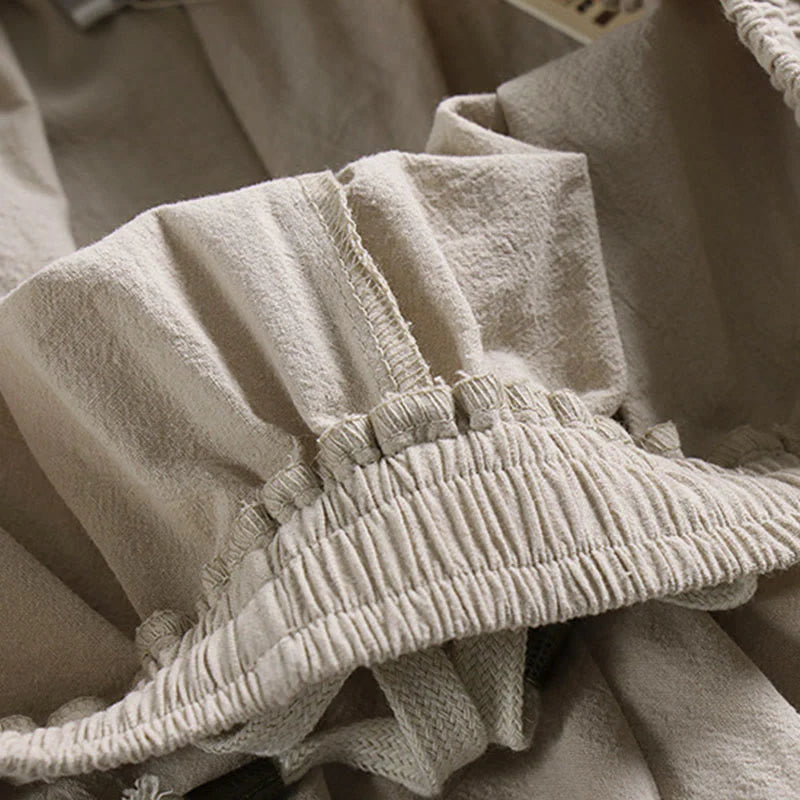 Buddha Stones Plain Drawstring Tapered Ankle-Length Men's Cotton Linen Pants With Pockets