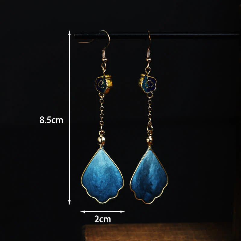 Buddha Stones Handcrafted Silk Art Petal Good Fortune Blessing Dangle Hook Earrings
