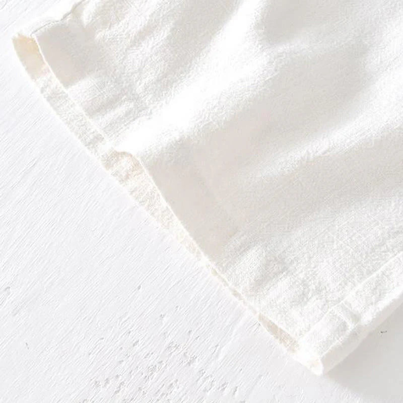 Buddha Stones Summer Solid Color Drawstring Elastic Waist Men's Cotton Linen Shorts With Pockets
