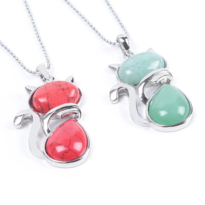 Buddha Stones Cat Pattern Natural Crystal Protection Necklace Pendant