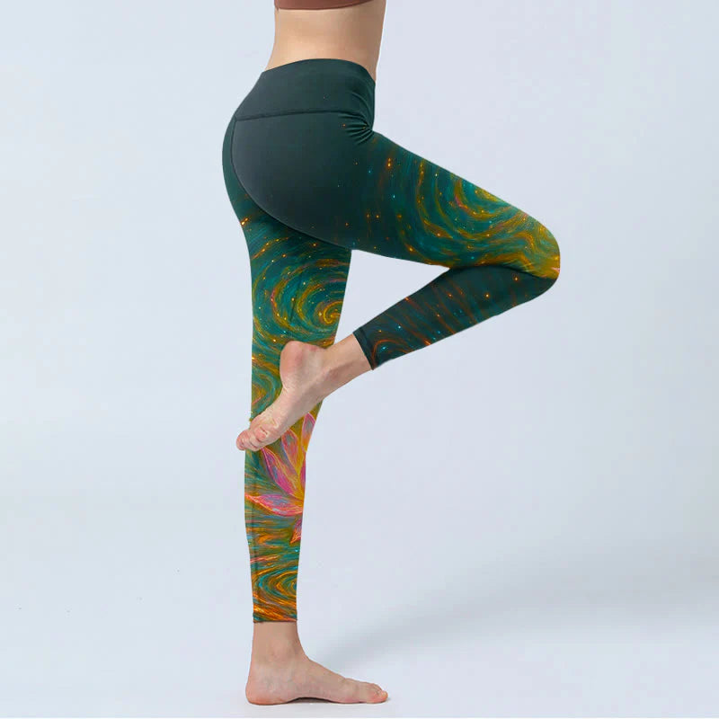 Buddha Stones Gorgeous Lotus Water Ripples Pattern Print Gym Leggings Women's Yoga Pants
