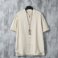 Buddha Stones Daily Casual Plain Chinese Frog-Button Men's Short Sleeve Cotton Linen Shirt
