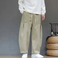 Buddha Stones Fall Pure Color Cotton Men's Cropped Harem Pants With Pockets