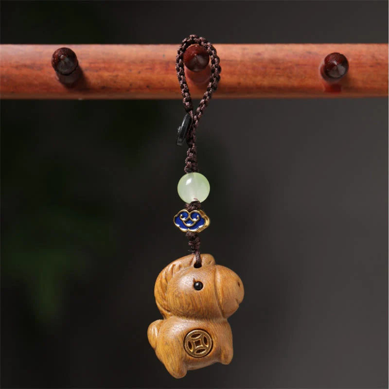 Buddha Stones Hoping You Have a Joyful Year Year of the Horse Rainbow Eucalyptus Small Leaf Red Sandalwood Key Chain Includes Gift Message Card