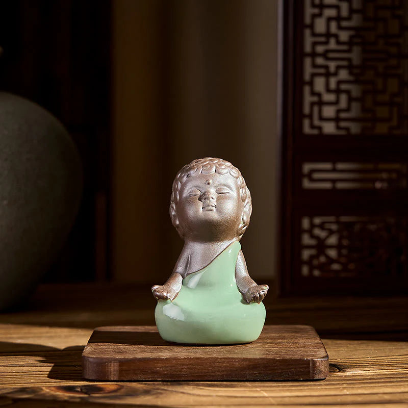 Buddha Stones Prayer Meditation Resting Monk Ceramic Statue Serenity Home Decoration