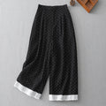 Buddha Stones Polka Dot Lace Patchwork Cotton Women's Wide Leg Capri Pants With Pockets