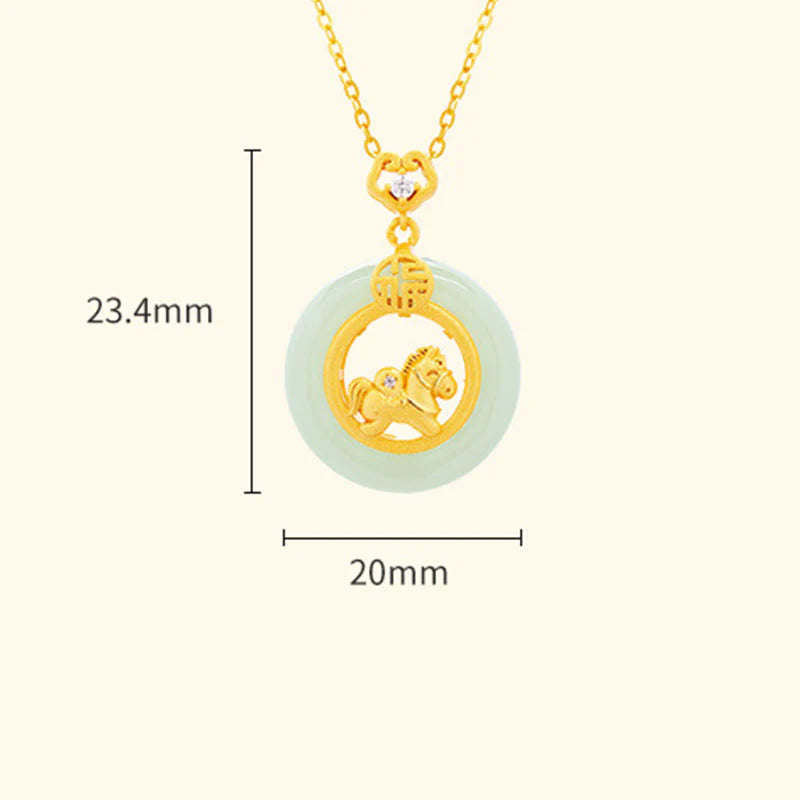 Buddha Stones 925 Sterling Silver Year Of The Horse Hetian Jade Peace Buckle Luck Necklace Pendant