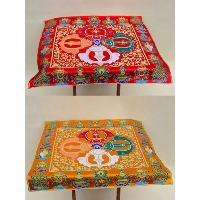 Buddha Stones Flower Endless Knot Prayer Altar Mat Healing Meditation 8 Auspicious Symbols Mat Table Runner