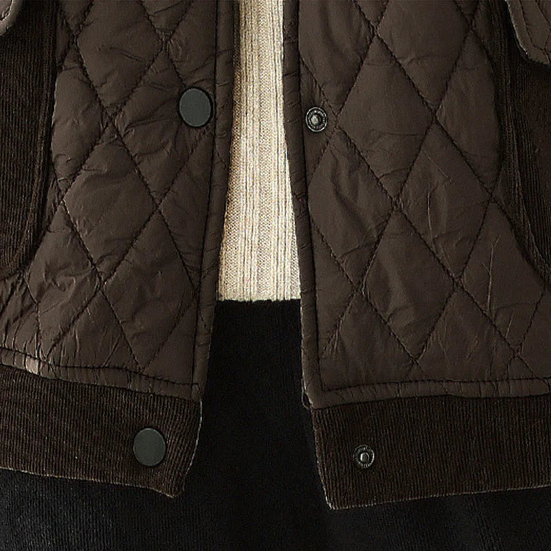 Buddha Stones Diamond Pattern Women's Long Sleeve Thickened Jacket With Pockets