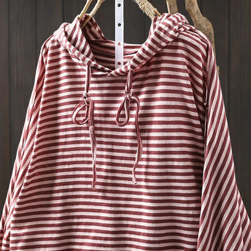 Buddha Stones Spring Striped Pattern Long Sleeve Women's Cotton Hoodie
