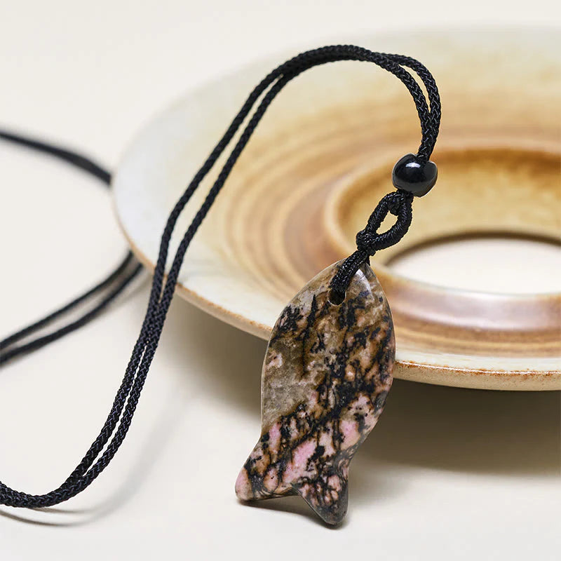 Buddha Stones Koi Fish Pink Crystal Indian Agate Amethyst Topaz Red Jasper Success Warmth Necklace Pendant