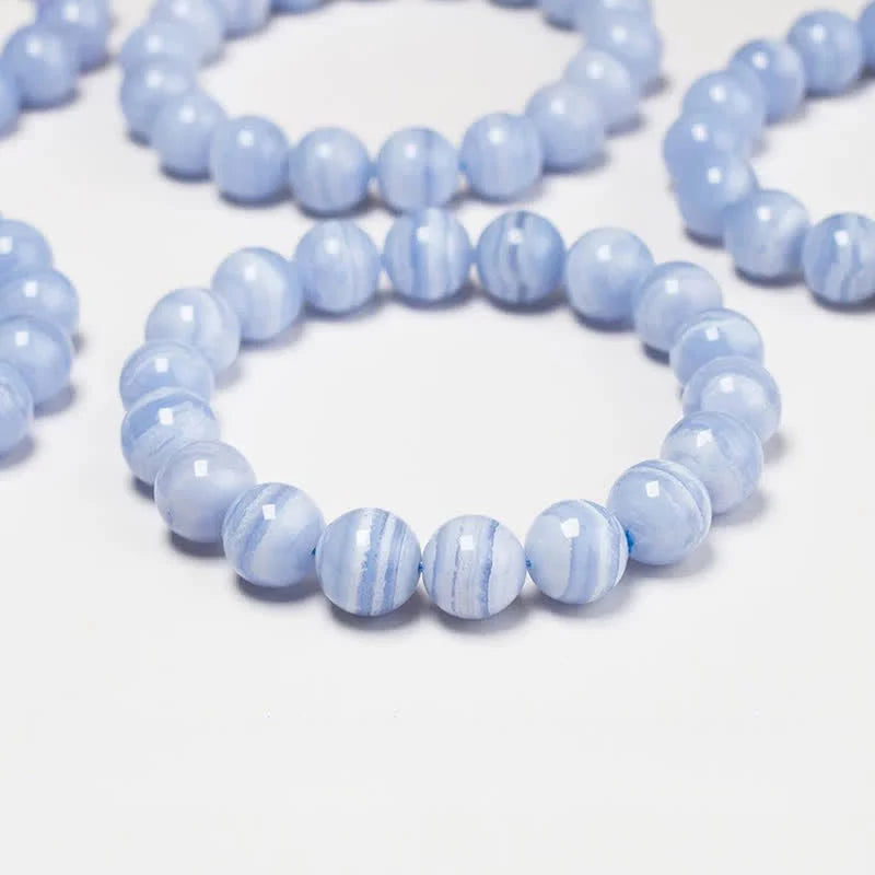 Buddha Stones Round Design Natural Blue Lace Agate Beaded Bracelet
