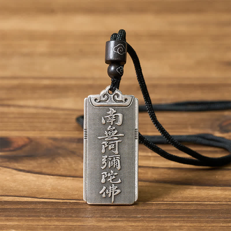Buddha Stones Copper Plated With Silver Namo Amitabha Rope Luck Necklace Pendant