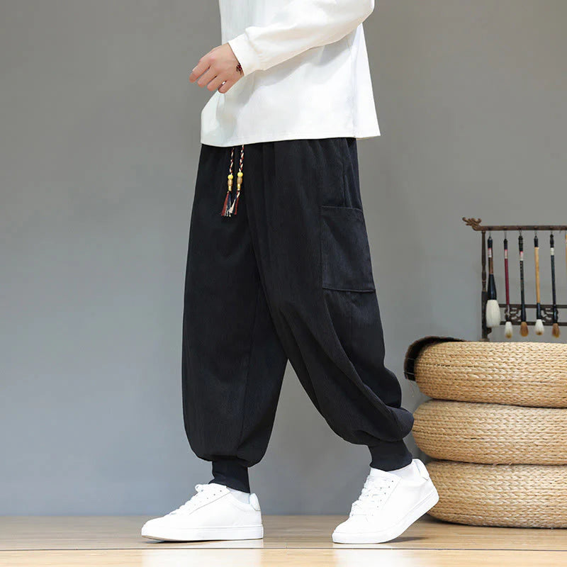 Buddha Stones Spring Solid Color Men's Ankle-Length Cotton Pants With Pockets