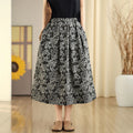 Buddha Stones Printing Flower Paisley Pattern A-line Elastic Waist Cotton Women's Skirt With Pockets