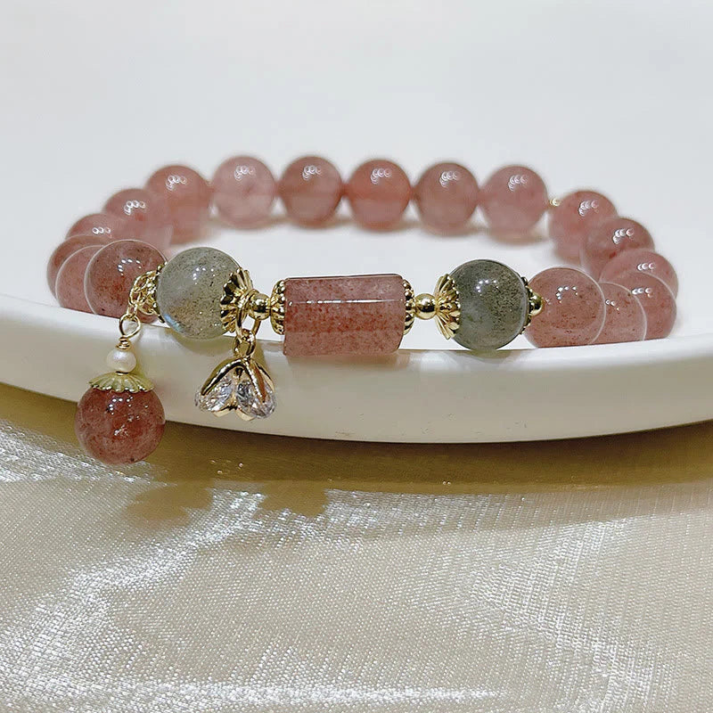 Buddha Stones Natural Strawberry Quartz Moonstone Love Bracelet