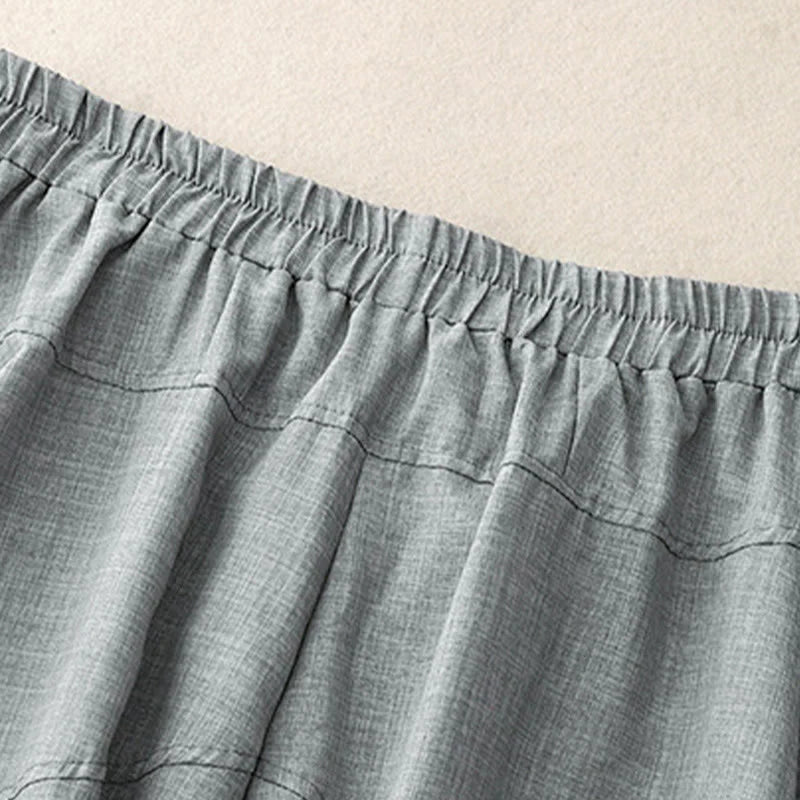 Buddha Stones Plain LightSteelBlue Women's Wide Leg Cotton Linen Pants With Pockets