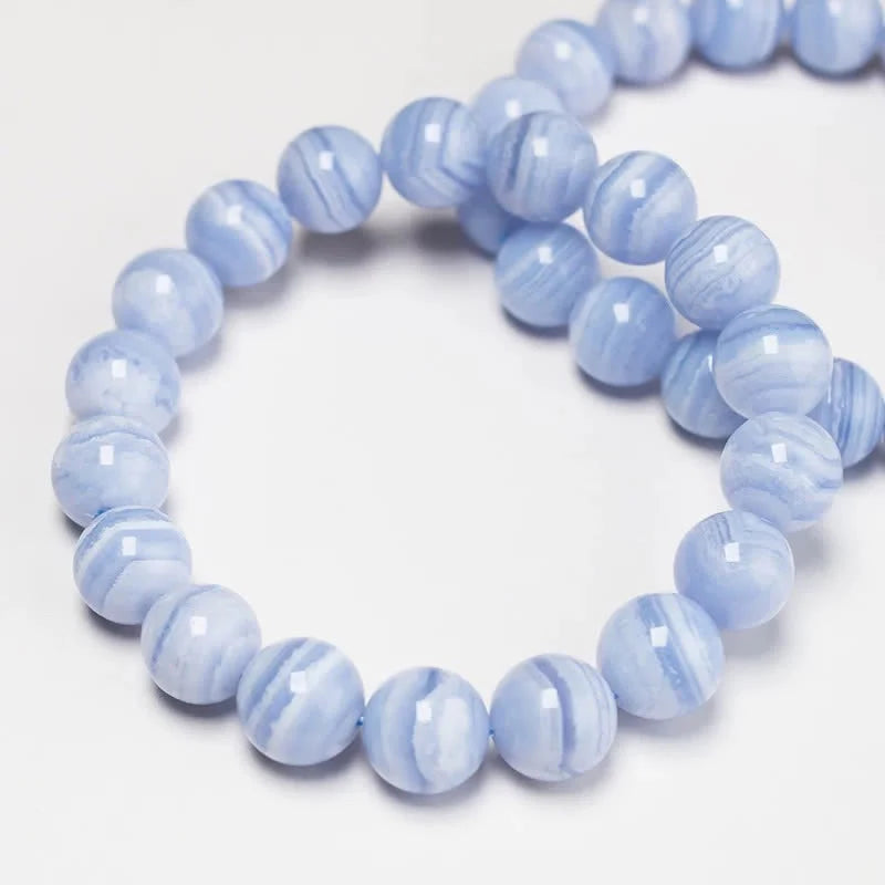 Buddha Stones Round Design Natural Blue Lace Agate Beaded Bracelet