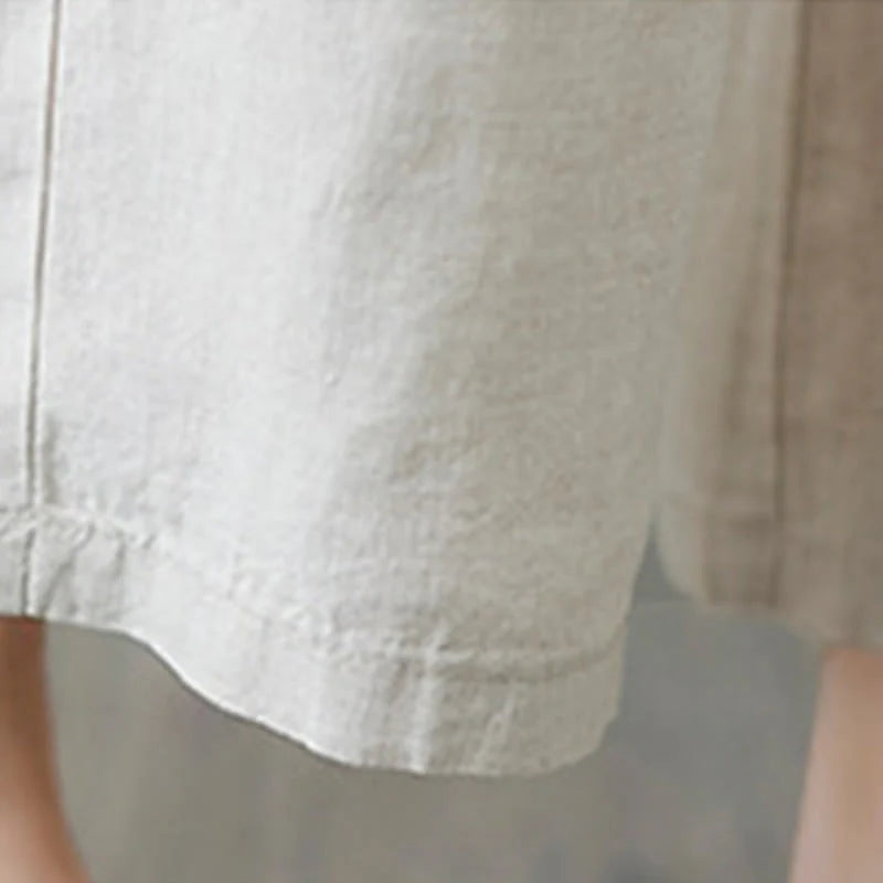 Buddha Stones Daily Solid Color Patchwork Simple Design Cotton Linen Women's Pants With Pockets