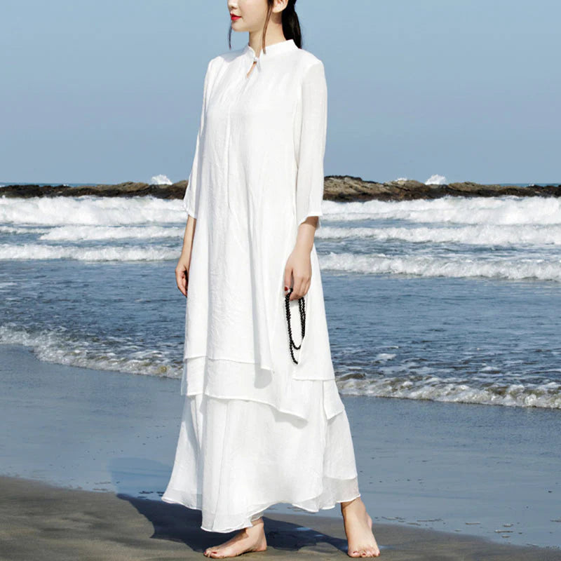 Buddha Stones 2Pcs White Tai Chi Meditation Yoga Zen Cotton Linen Clothing Top Pants Women's Set