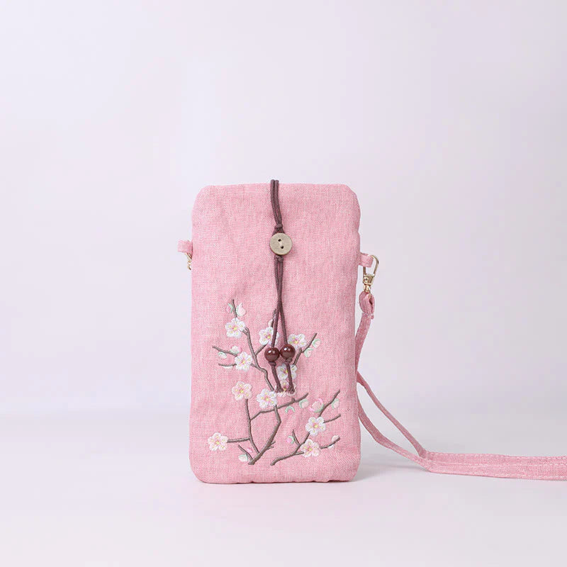 Buddha Stones Small Embroidered Flowers Crossbody Bag Shoulder Bag Cellphone Bag 11*20cm