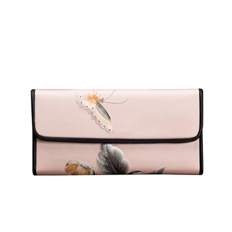 Buddha Stones Peony Flower Su Embroidery Journey Shopping Long Purse Handbag
