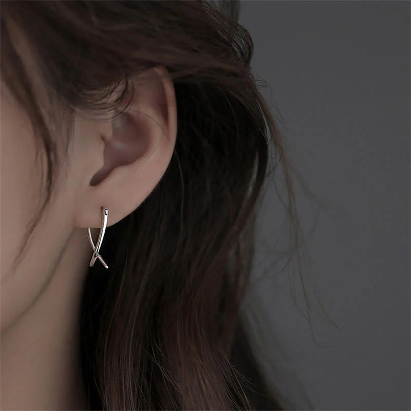 Buddha Stones Geometric Cross Design Luck Hoop Earrings