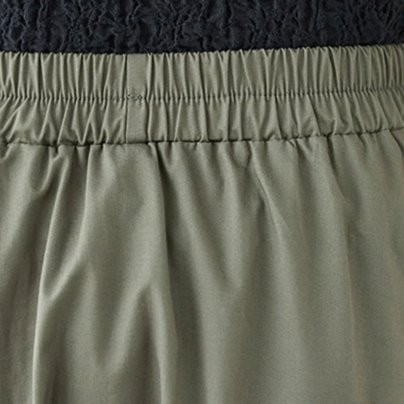 Buddha Stones Summer Casual Pure Color Pleated Design Women's Cotton Skirt