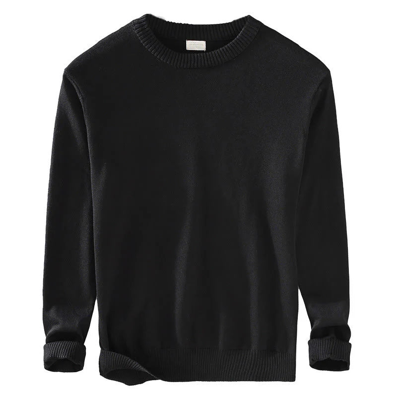 Buddha Stones Ribbed Design Pure Cotton Thermal Men's Crew Neck Long Sleeve Sweater