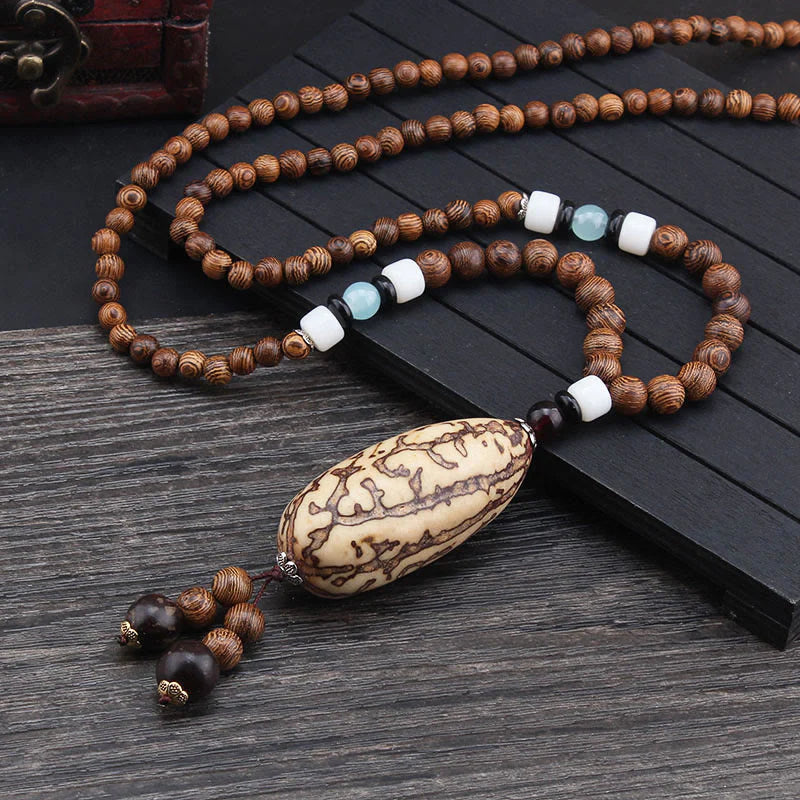 Buddha Stones Tibetan Wenge Wood Bodhi Seed Agate Elephant Protection Necklace Pendant (Extra 40% Off | USE CODE: FS40)