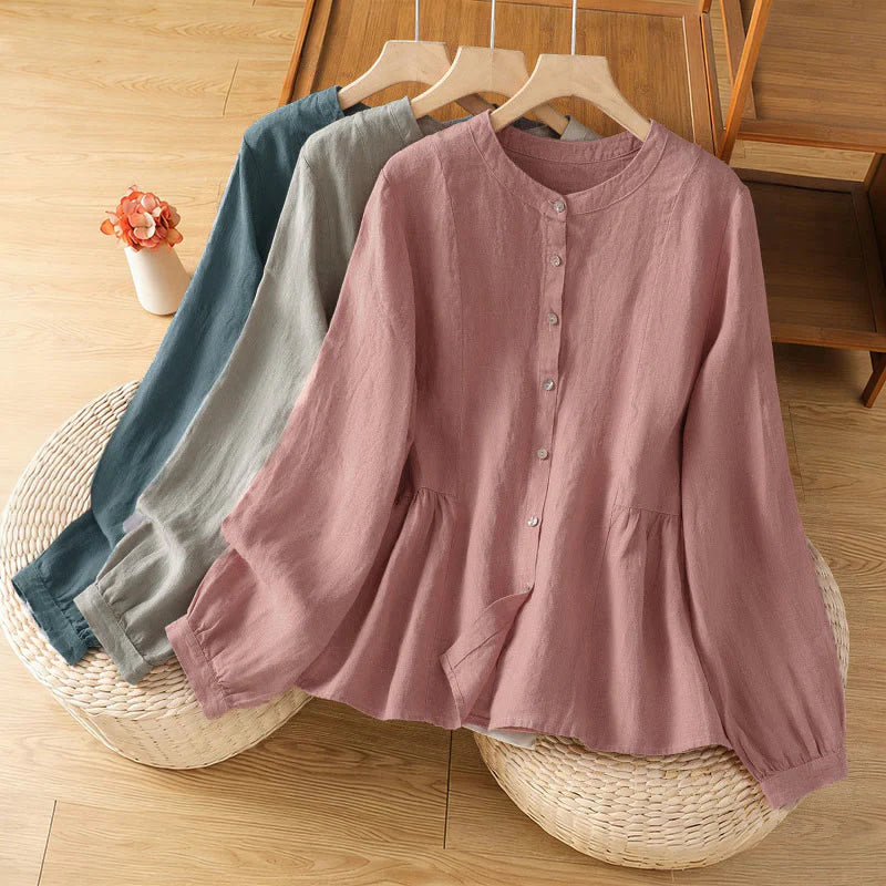 Buddha Stones Fall Commute Patchwork Plain Design Long Sleeve Women's Cotton Buttons Shirt