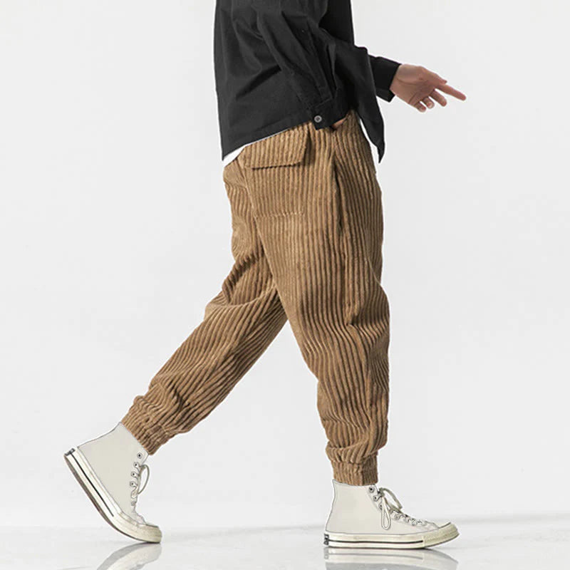 Buddha Stones Winter Solid Color Men's Ankle-Length Corduroy Pants With Pockets