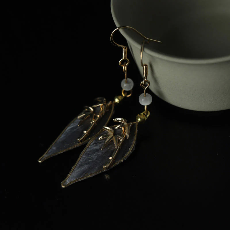 Buddha Stones Handcrafted Silk Art Bamboo Design Copper Hook Luck Protection Dangle Earrings