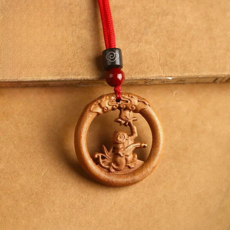Buddha Stones Peach Wood Chinese Zodiac Year Of The Horse Ward Off Evil Spirits Necklace Pendants