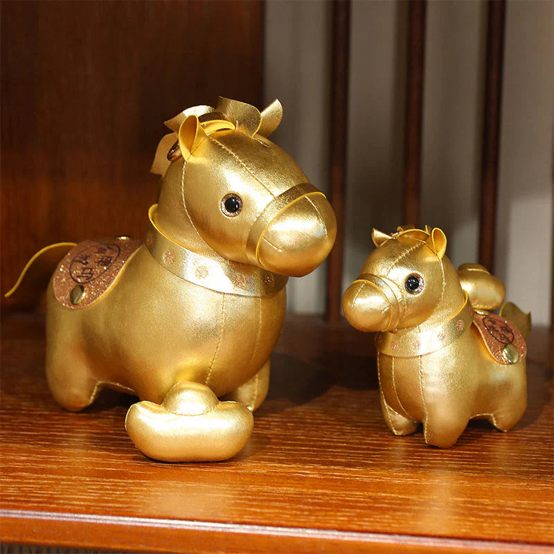 Buddha Stones Year Of The Horse Gold Ingot Cute Pony Doll Prosperity Home Decoration