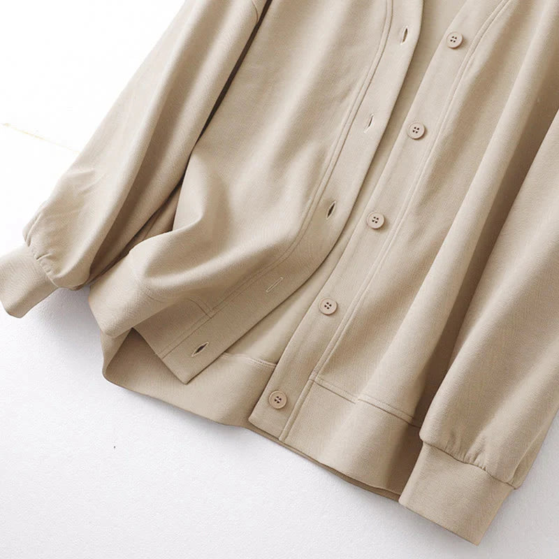 Buddha Stones Plain Buttons Women's Cotton Long Sleeve Jacket