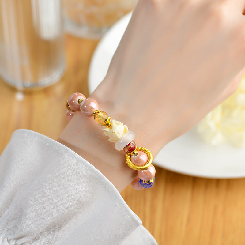 Buddha Stones Tibetan Incense Ash Liuli Glass Bead Luck Protection Nine Tailed Fox Bracelet