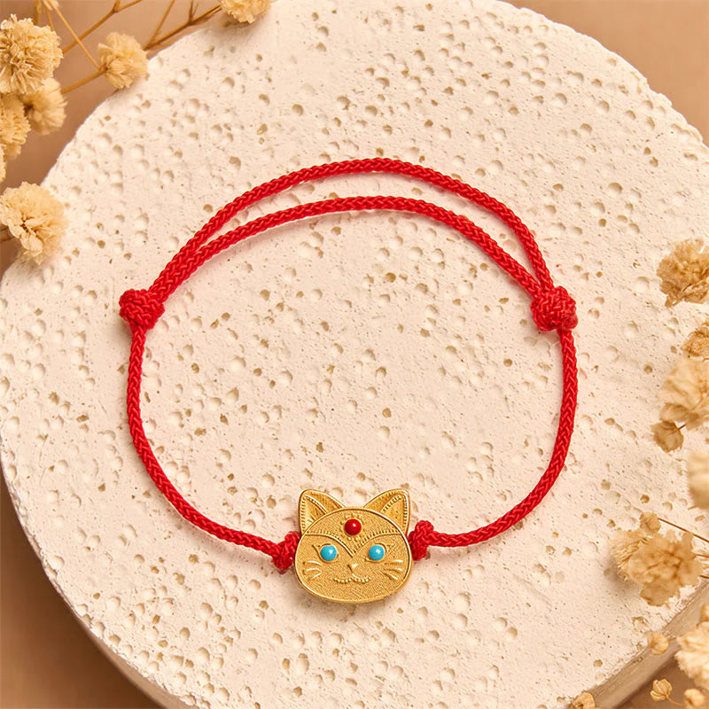 Buddha Stones 925 Sterling Silver Cat Red String Bracelet